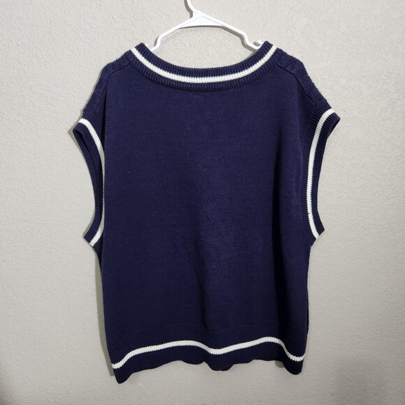 H&M Divided Sweater Vest Womens XL Navy Blue Cable Knit V-Neck Varsity A Patch - Picture 6 of 12